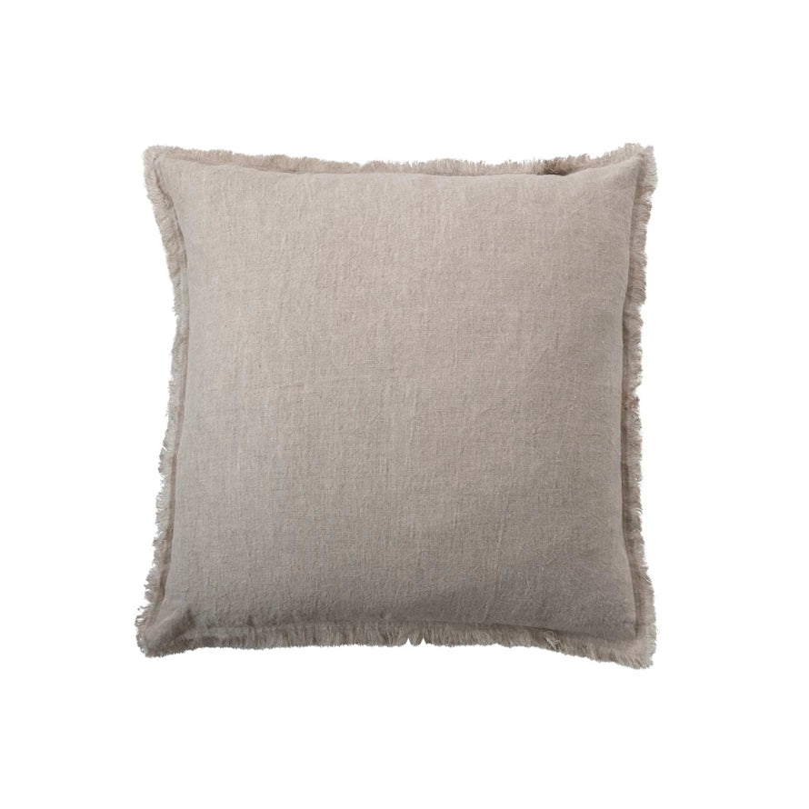 20" Square Stonewashed Linen Pillow w/ Fringe