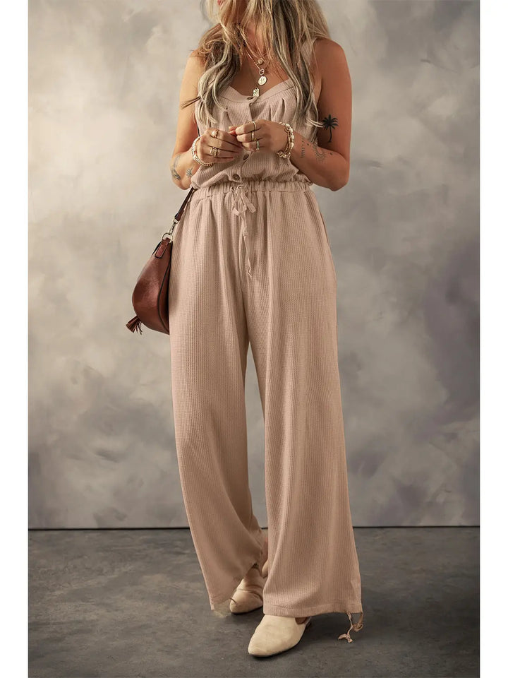 Textured Drawstring Jumpsuit Pale Khaki