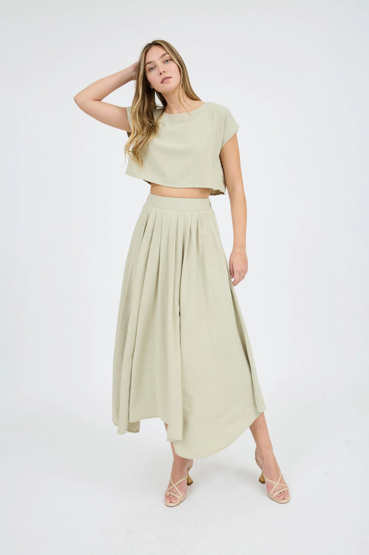 Gwyn Pleated Handkerchief Linen Maxi Skirt