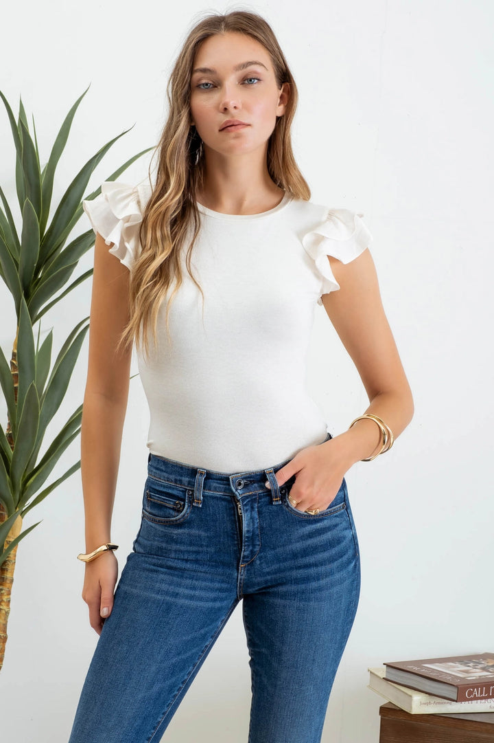 Doris Ruffle Flutter Sleeve Knit Top