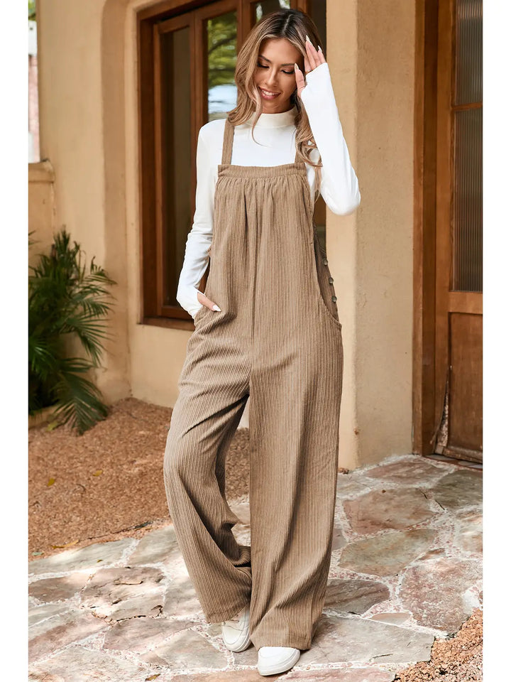 Solid Pocketed Loose Fit Corduroy Overall Gray Morn